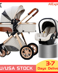 3 In 1 Baby Stroller Royal Luxury Leather Aluminum Frame