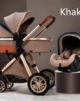 3 In 1 Baby Stroller Royal Luxury Leather Aluminum Frame