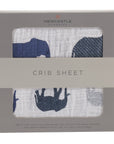 100% Cotton Muslin Blue Elephant Crib Sheet