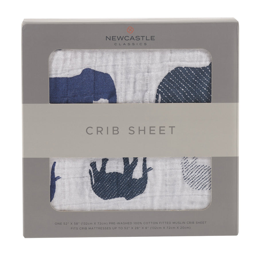 100% Cotton Muslin Blue Elephant Crib Sheet
