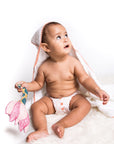 3 Pc Newborn Essential Set - Hooded Towel, Swaddle + Toy Rattle